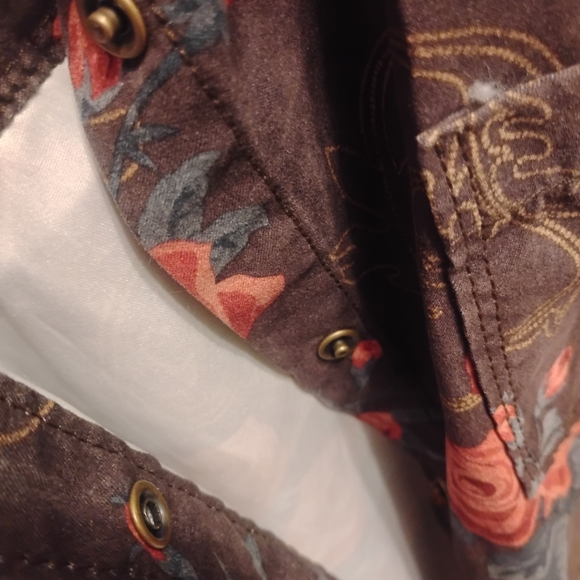 Floral Button Down Shirt - Brown and Orange - Picture 2 of 5